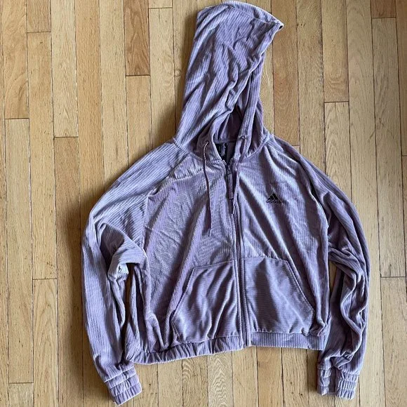 Brand New Women's Adidas Training Hyperglam cropped velour hoodie - Picture 4 of 16